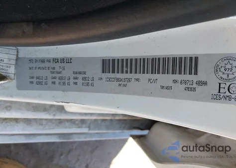 2016 Chrysler 200 Lx z USA, uszkodzony, nr VIN 1C3CCCFB8GN197287